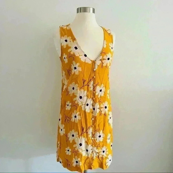 New Madewell Button Front Dress Floral Yellow XS - Picture 6 of 12